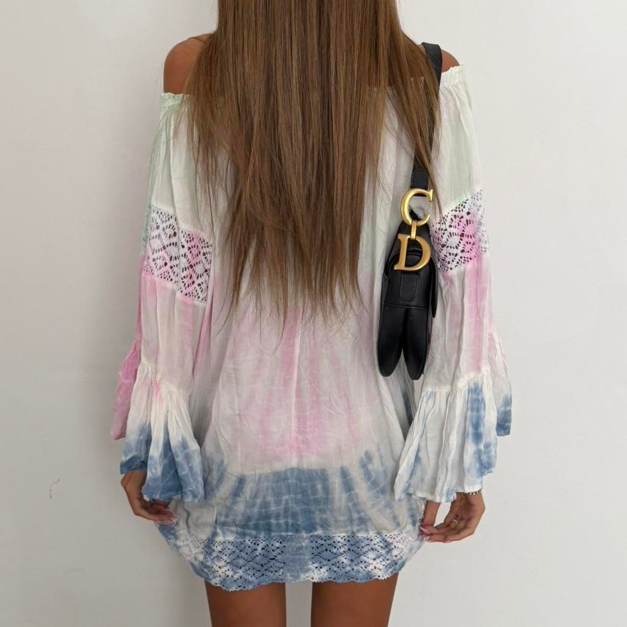Vintage 00s boho chic off shoulder mini dress