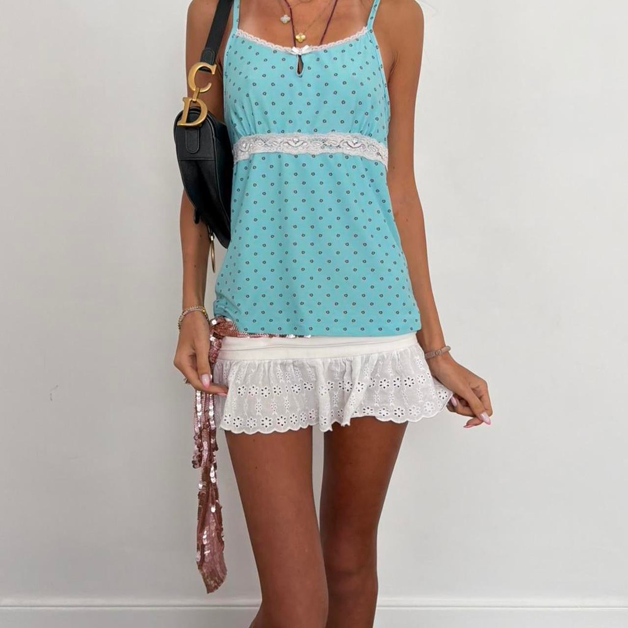 Vintage 00s blue polka dot cami top