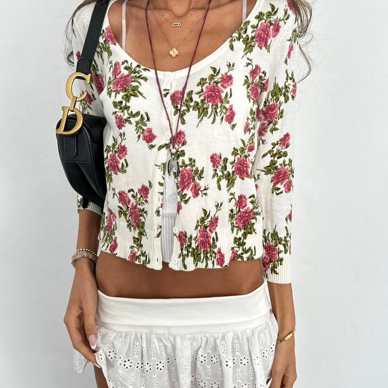 Vintage 2000s white floral cardigan top