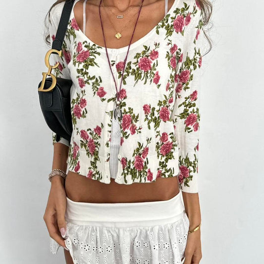 Vintage 2000s white floral cardigan top