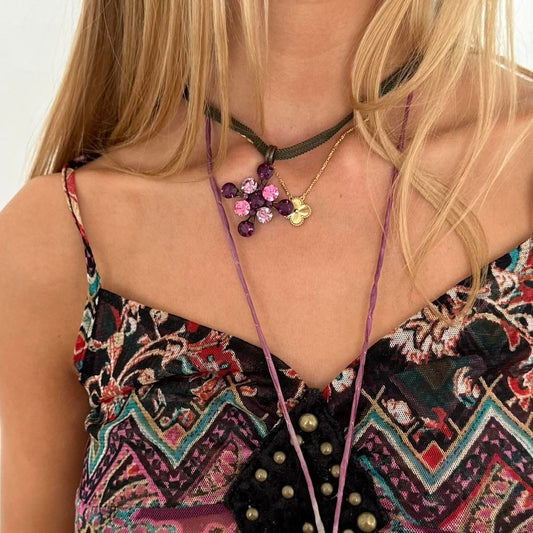 Vintage fashion pink cross necklace