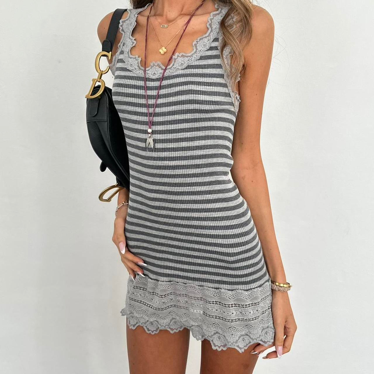 Vintage 2000s striped lace mini dress