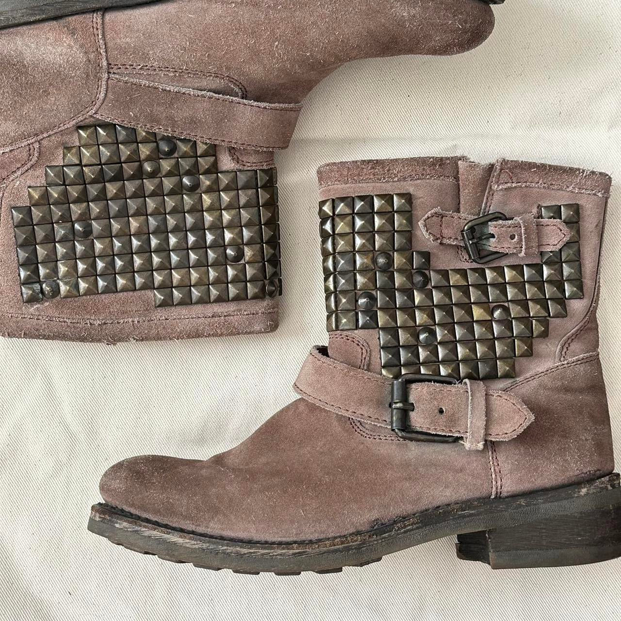 Vintage brown studded genuine leather ankle boots