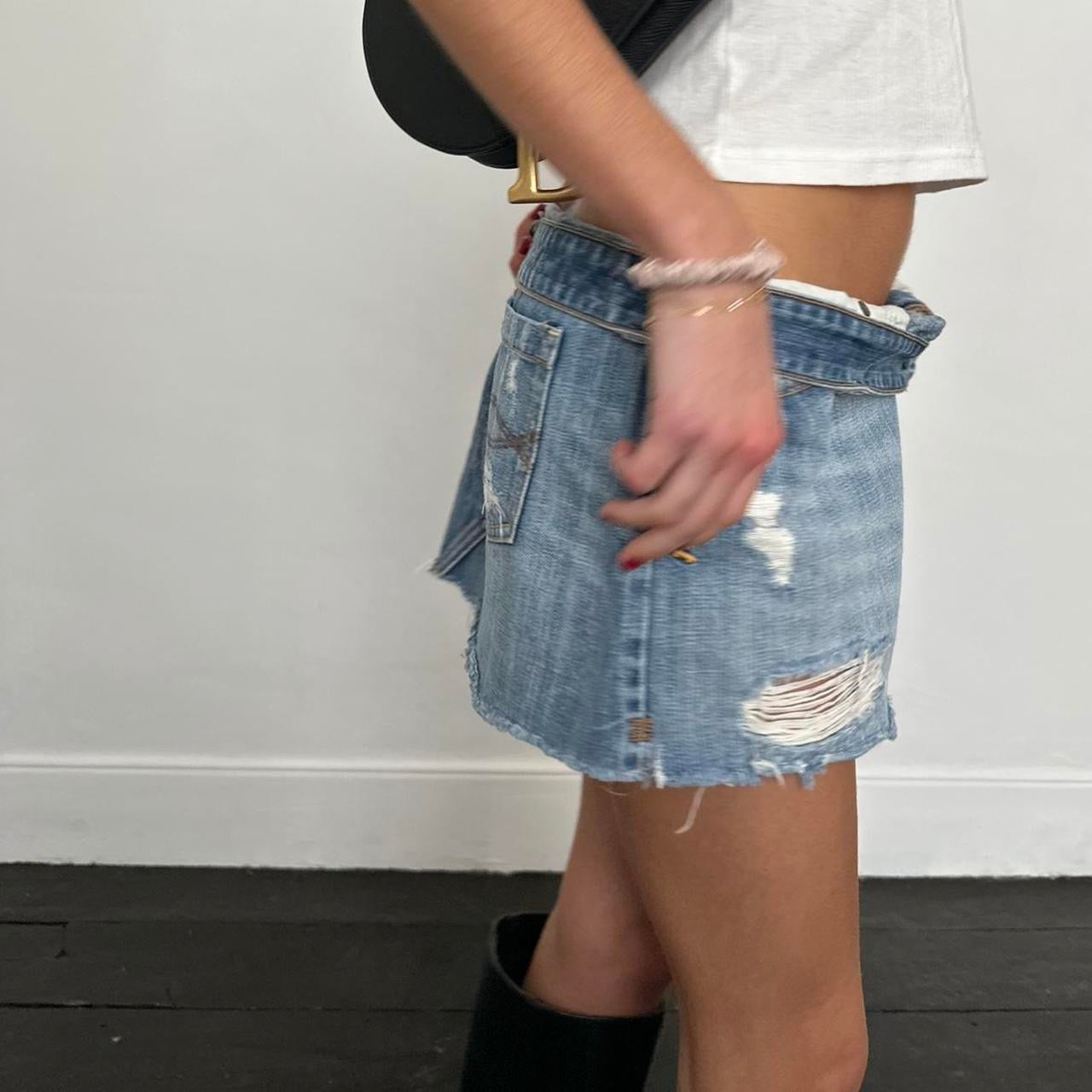 Vintage 2000’s Abercrombie and fitch distressed blue denim mini skirt