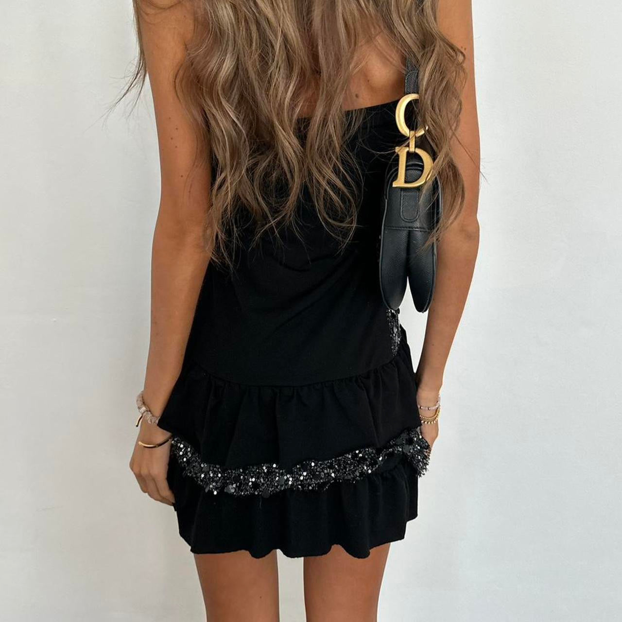 Vintage 2000’s black sequin strapless dress