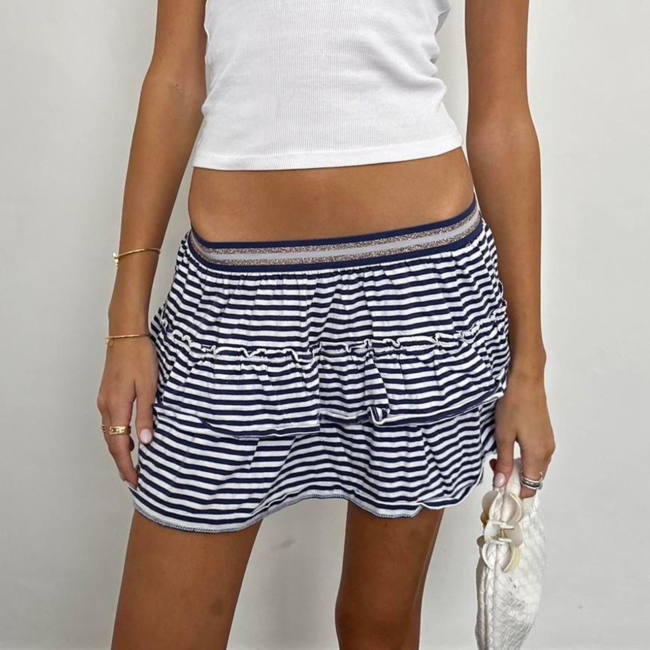 Vintage navy and white striped mini skirt