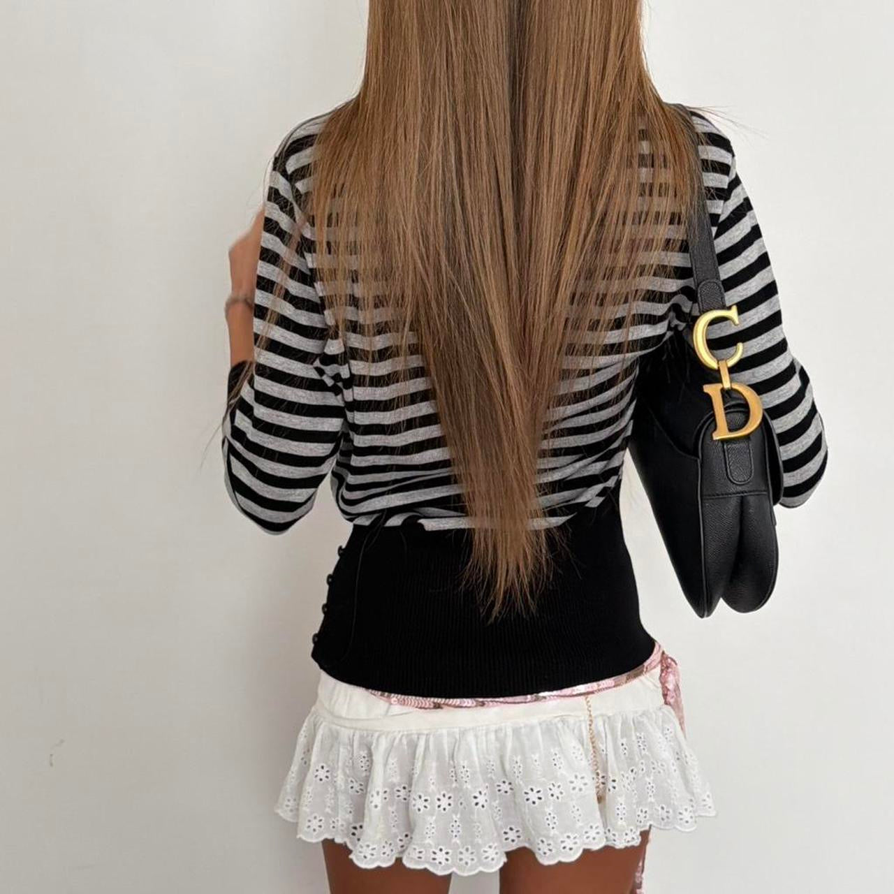 Vintage 00s grey & black striped long sleeve top