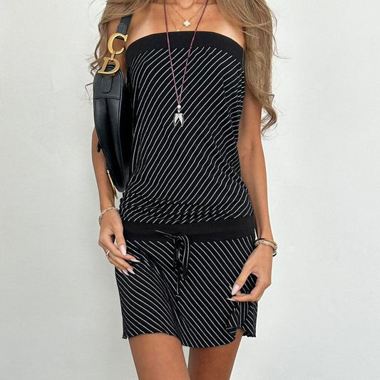 Vintage 00s black striped strapless dress