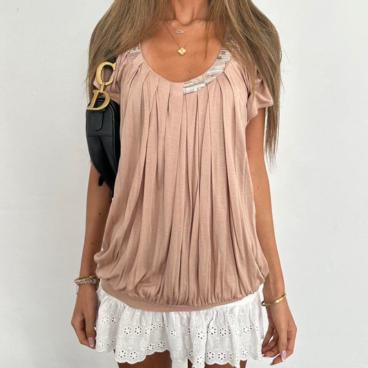 Vintage 2000’s tan ruffle sequin top