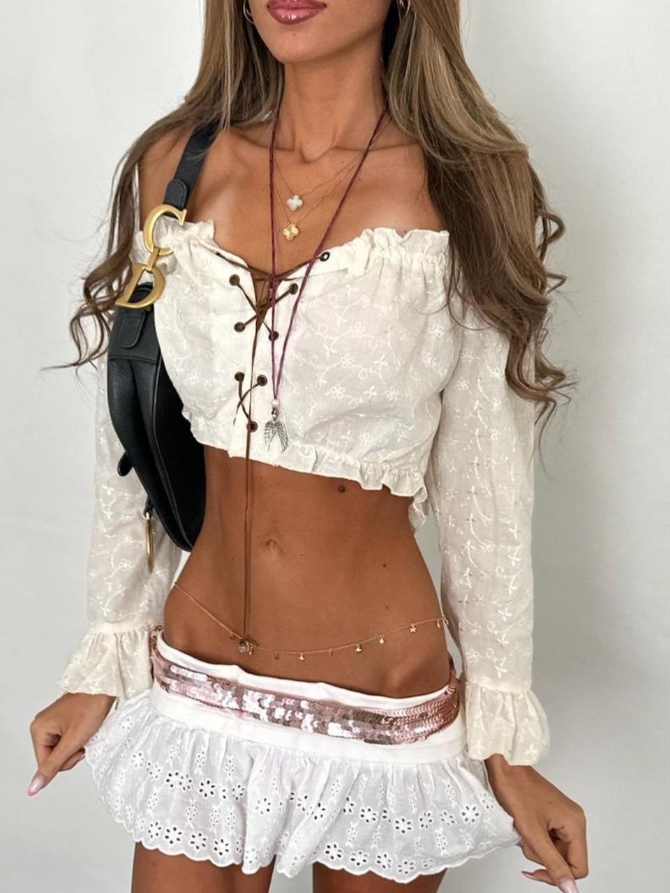 Vintage 00’s white bohemian pirate style long sleeve top