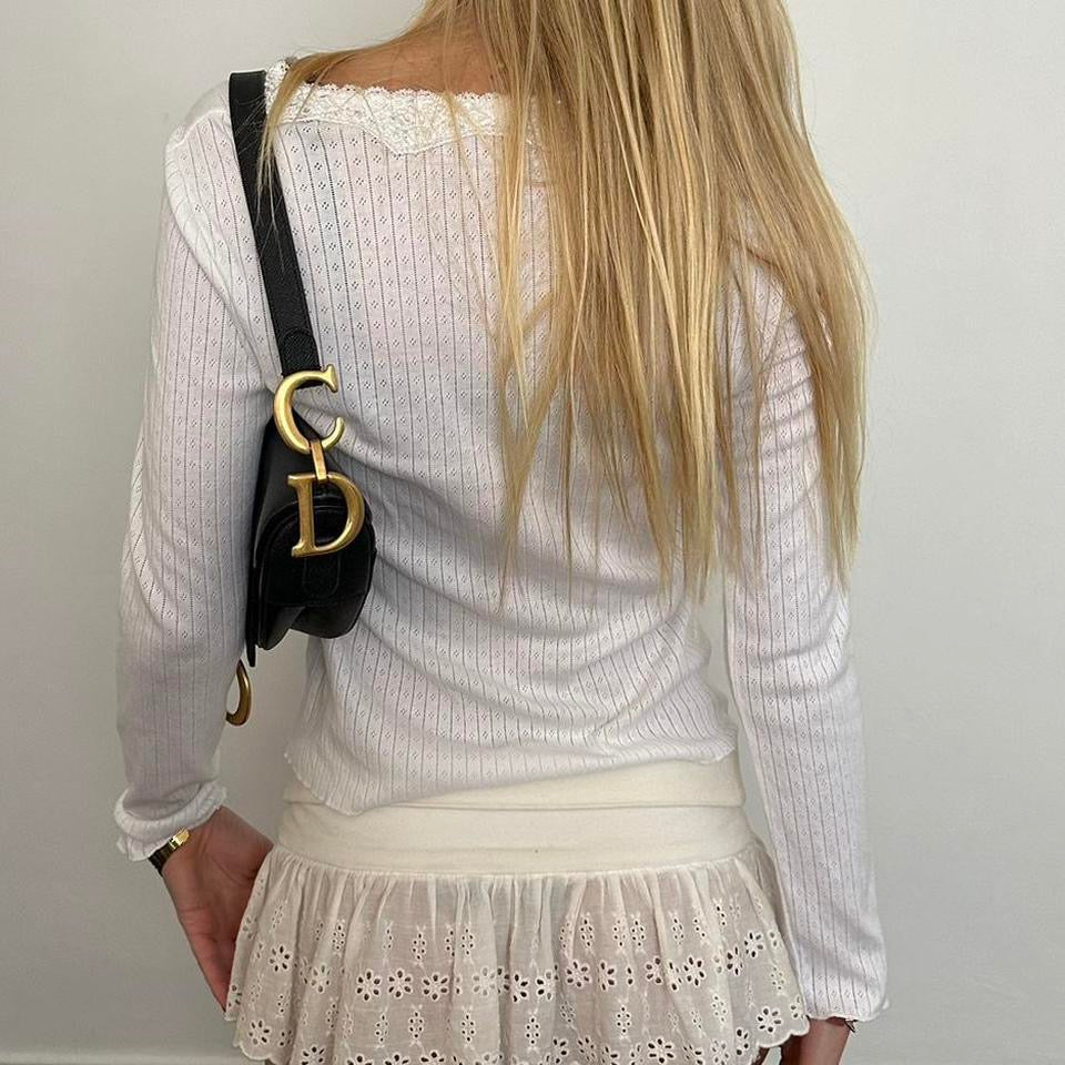 Vintage white pointelle lace long sleeve top