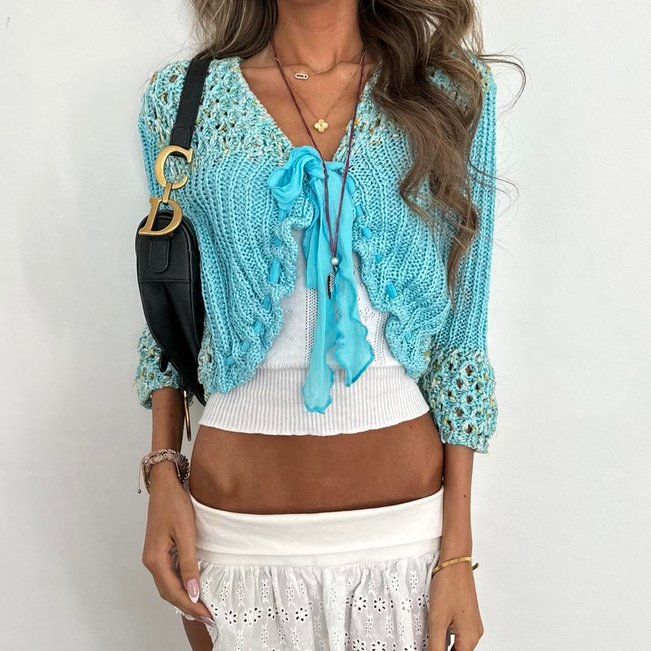Vintage 2000s blue tie up cardigan top