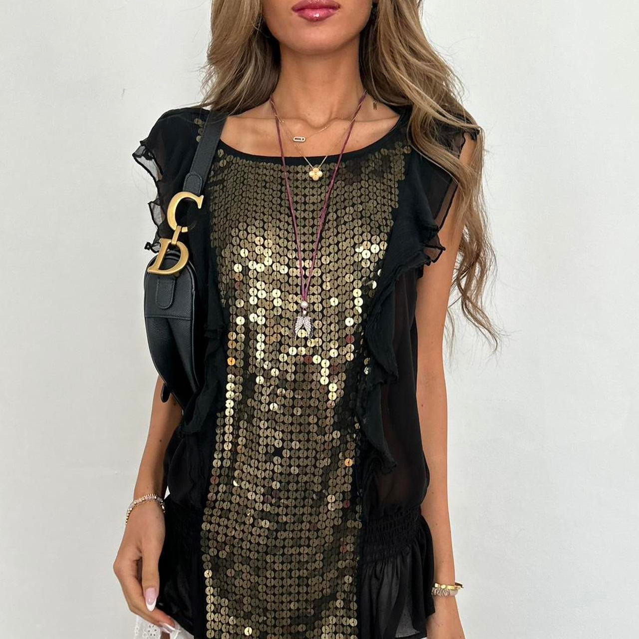 Vintage 2000s gold and black sequin top