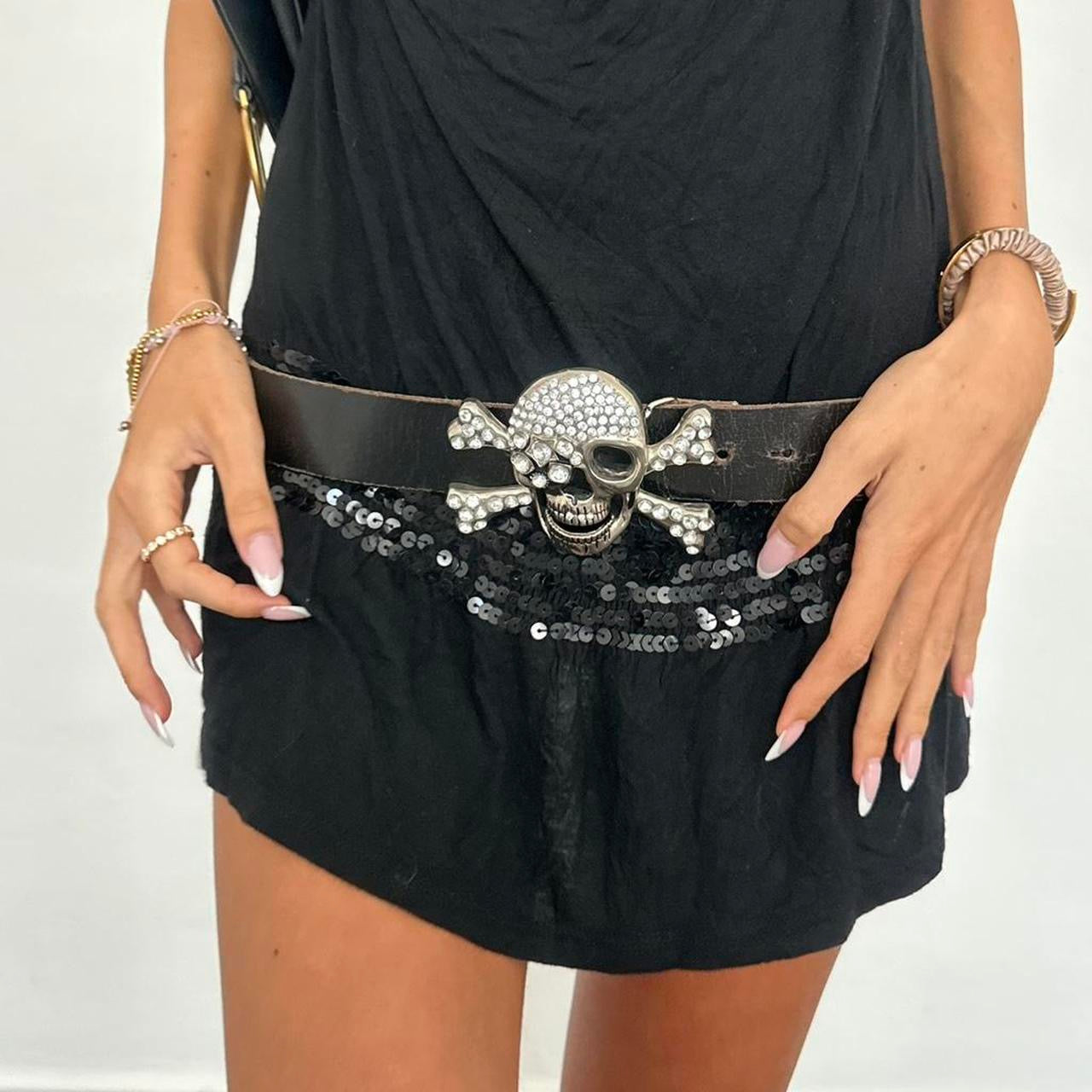 Vintage skull and crossbones leather belt