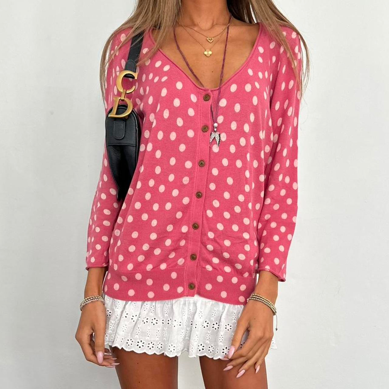 Vintage pink polka dot cardigan