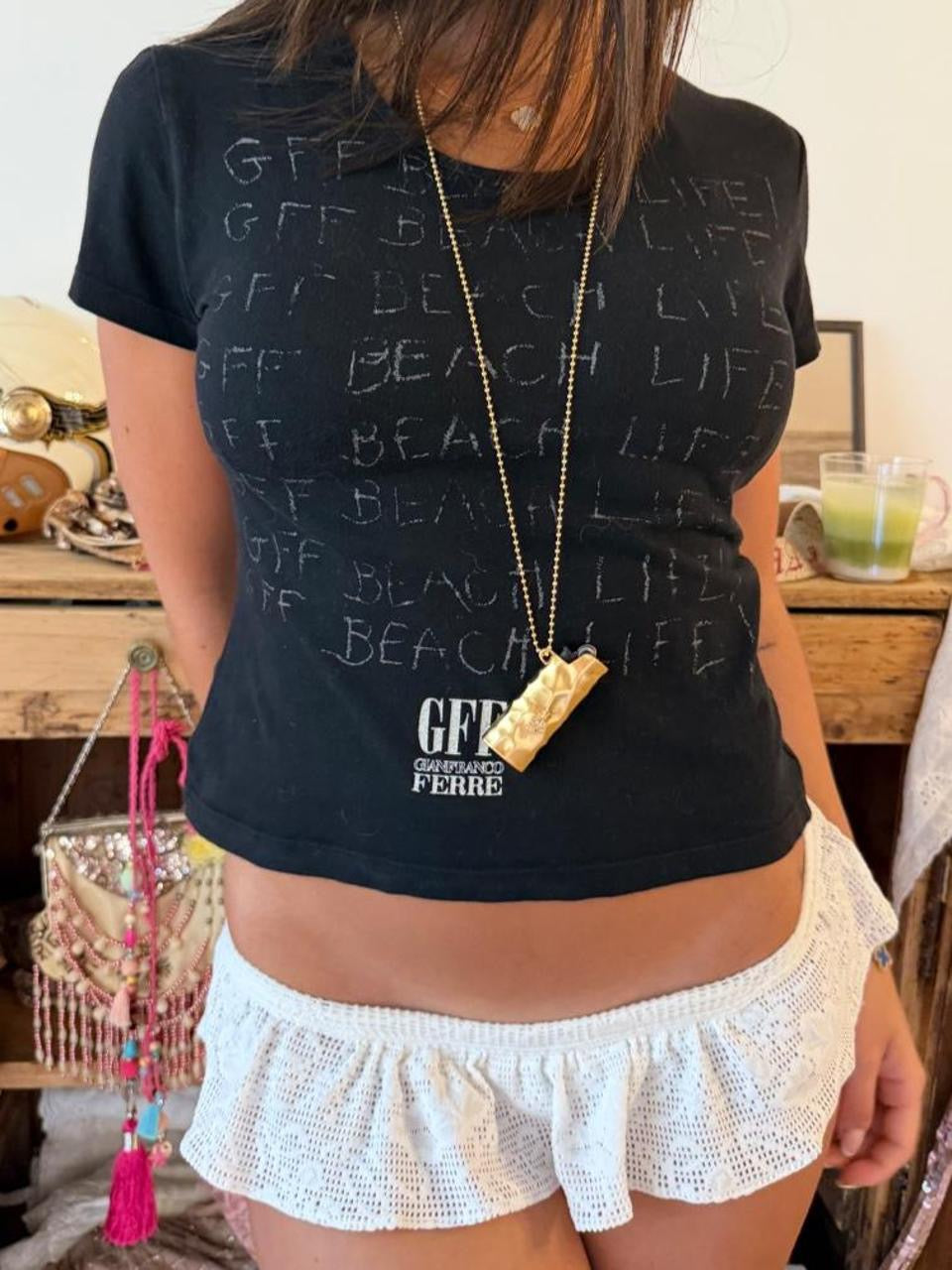 Vintage 90’s Beach Life! black baby tee