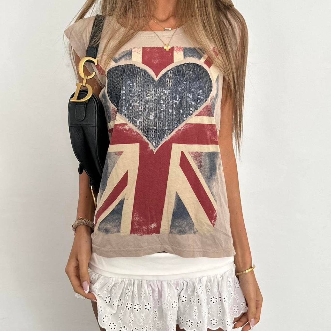 Vintage 2000’s Union Jack sequin heart top