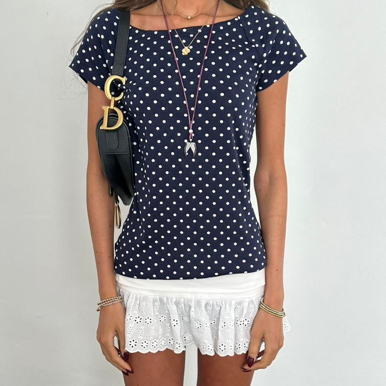Vintage Ralph Lauren navy polka dots top