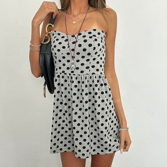 Vintage 2000’s grey polka dot strapless dress