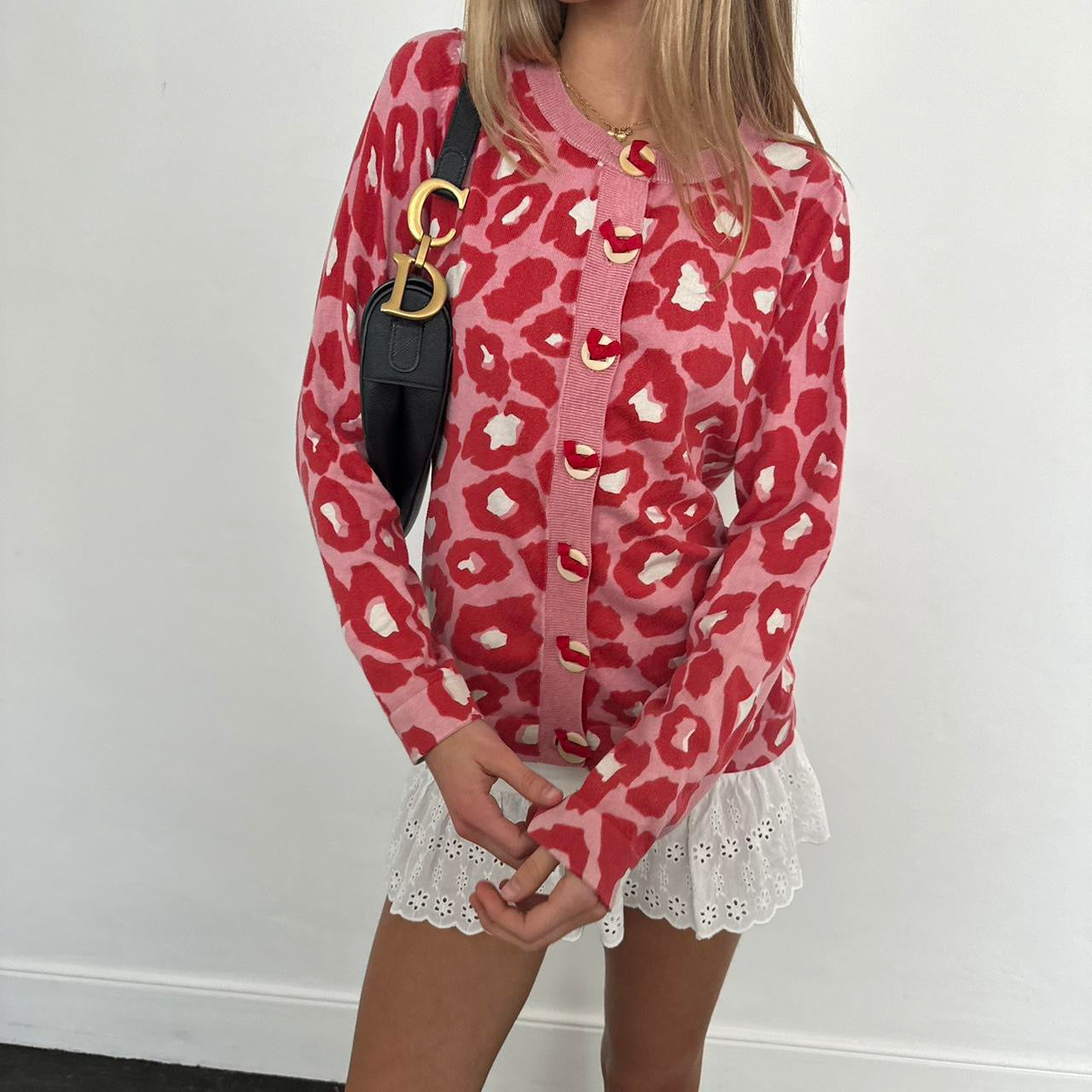 Vintage pink leopard cardigan