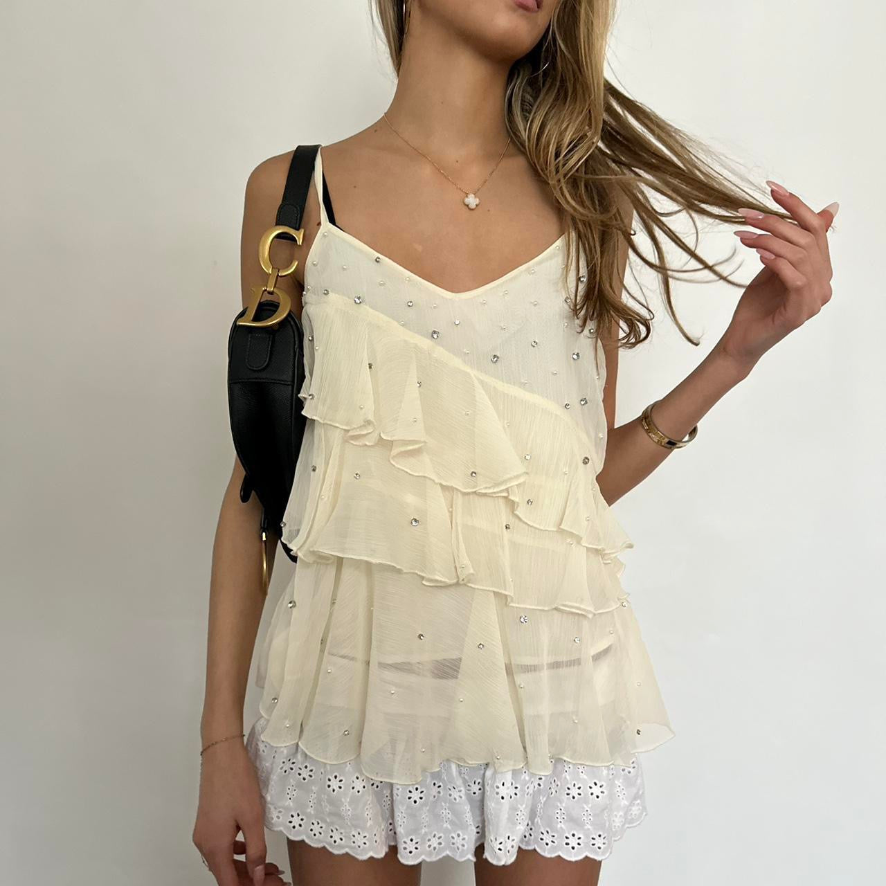 Vintage cream ruffle top