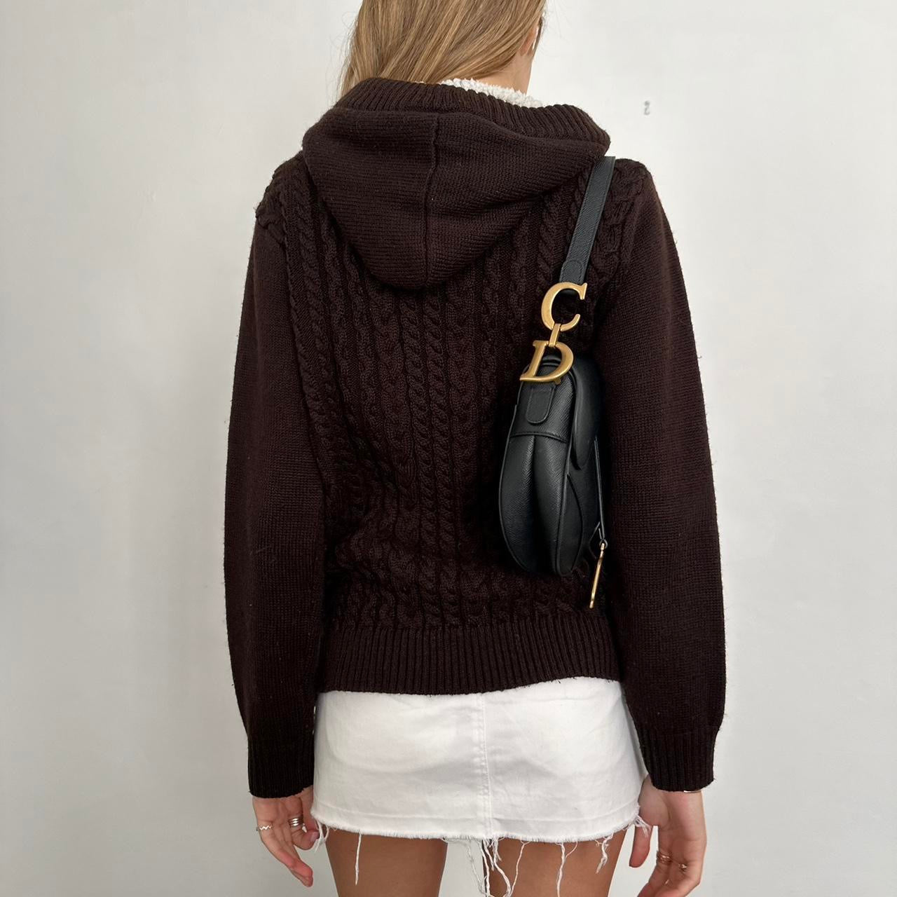 Vintage brown knitted zip up hoodie sweater