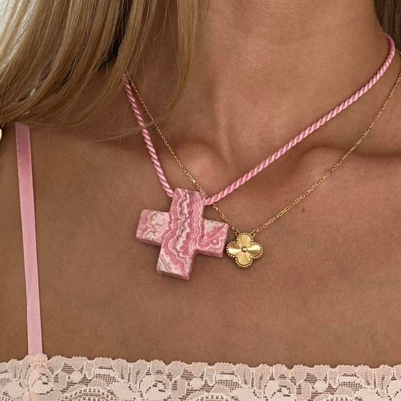 Vintage pink cross necklace