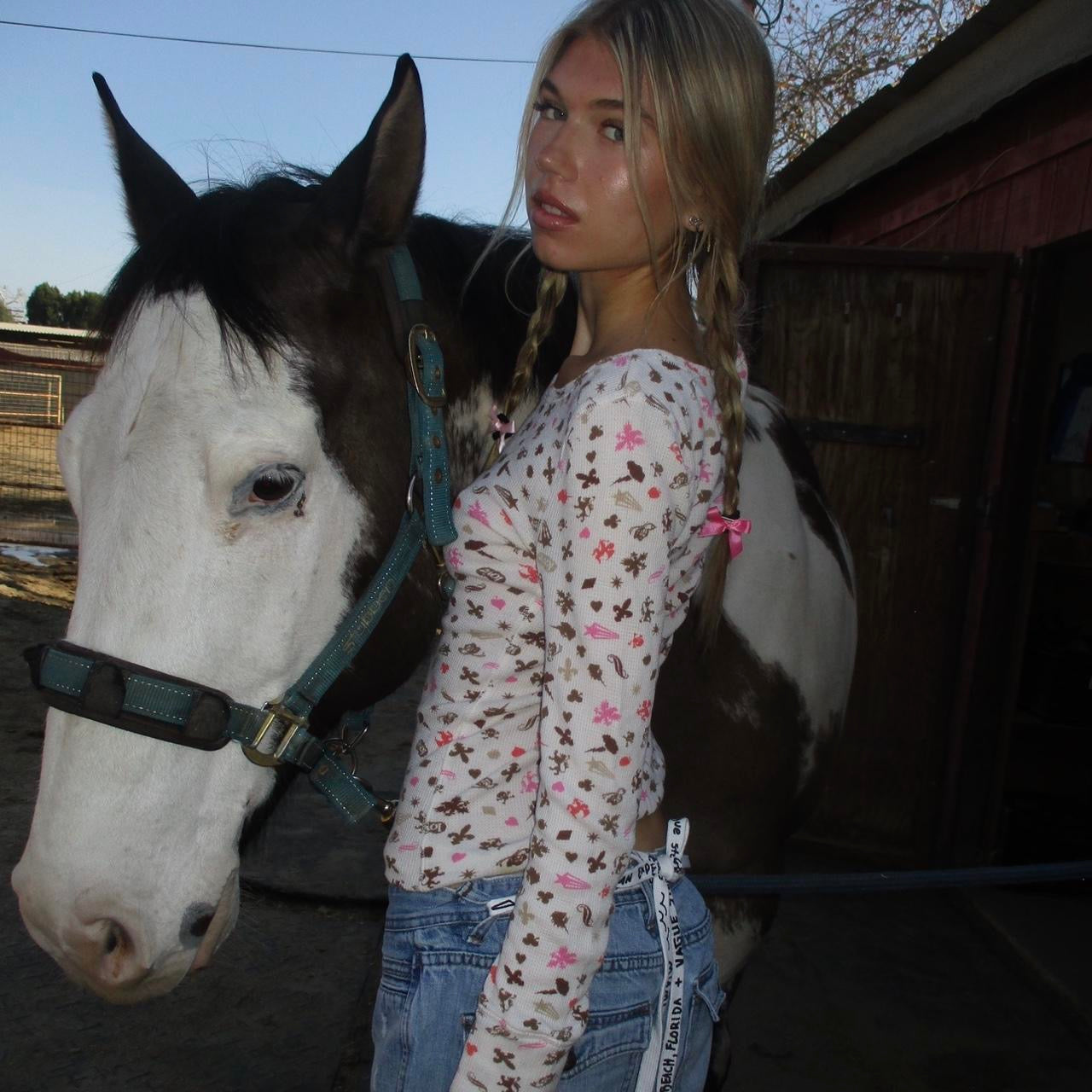 Vintage American waffle pattern long sleeve top