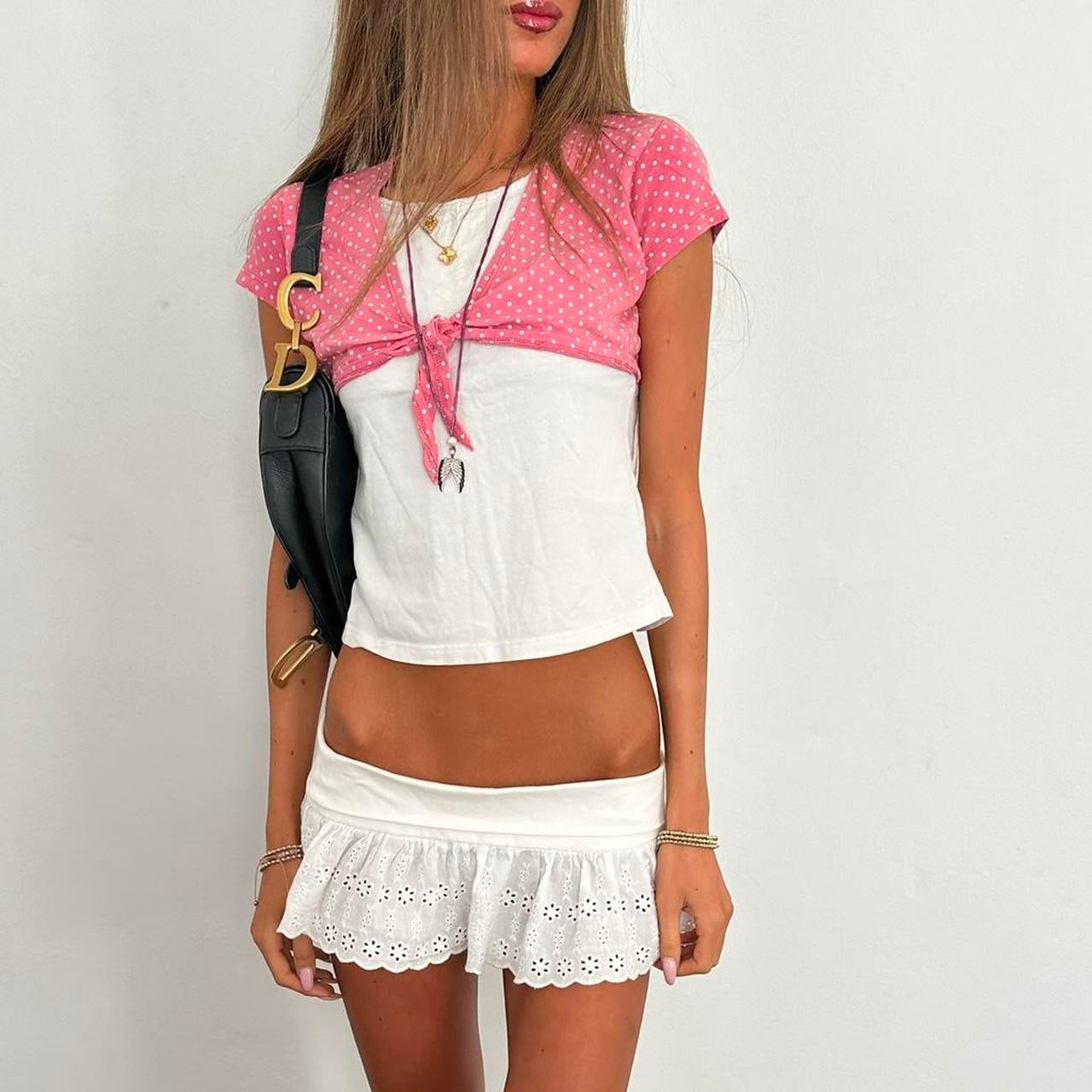 Vintage 2000’s t-shirt with pink polka dot layer