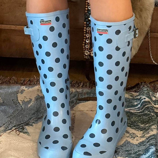 Vintage 2000’s blue polka dot wellington boots