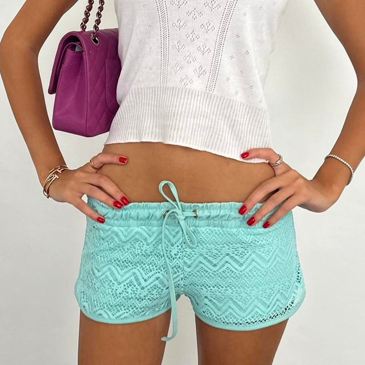 Vintage 00s aqua blue lace shorts