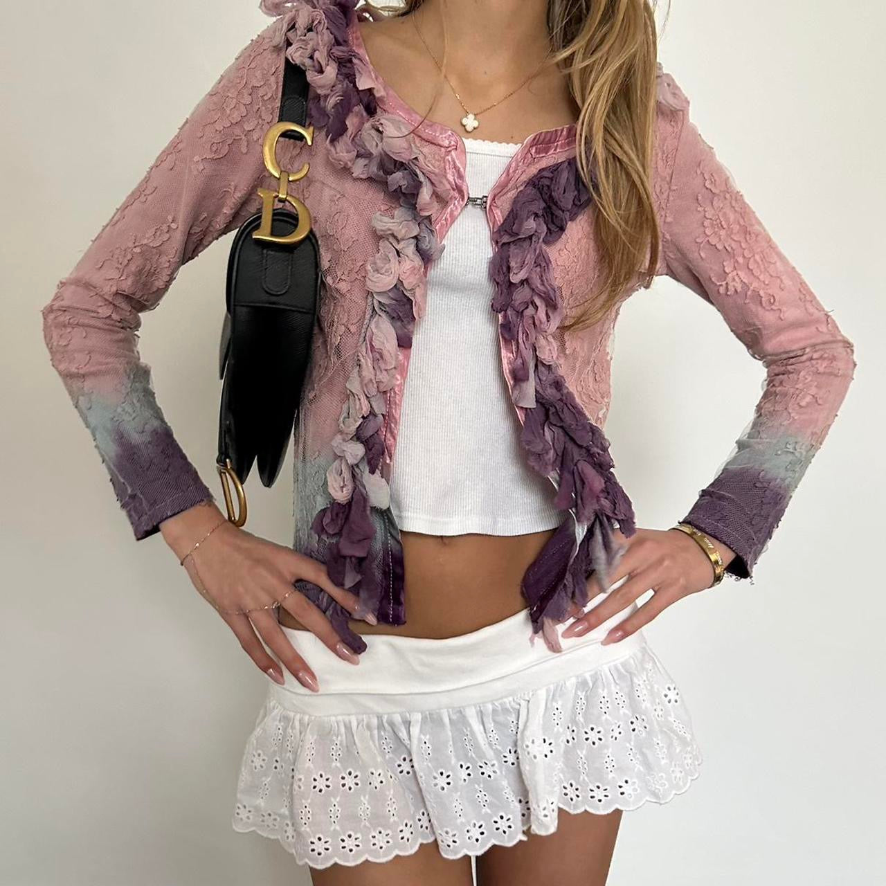 Vintage 90’s mesh floral trim cardigan