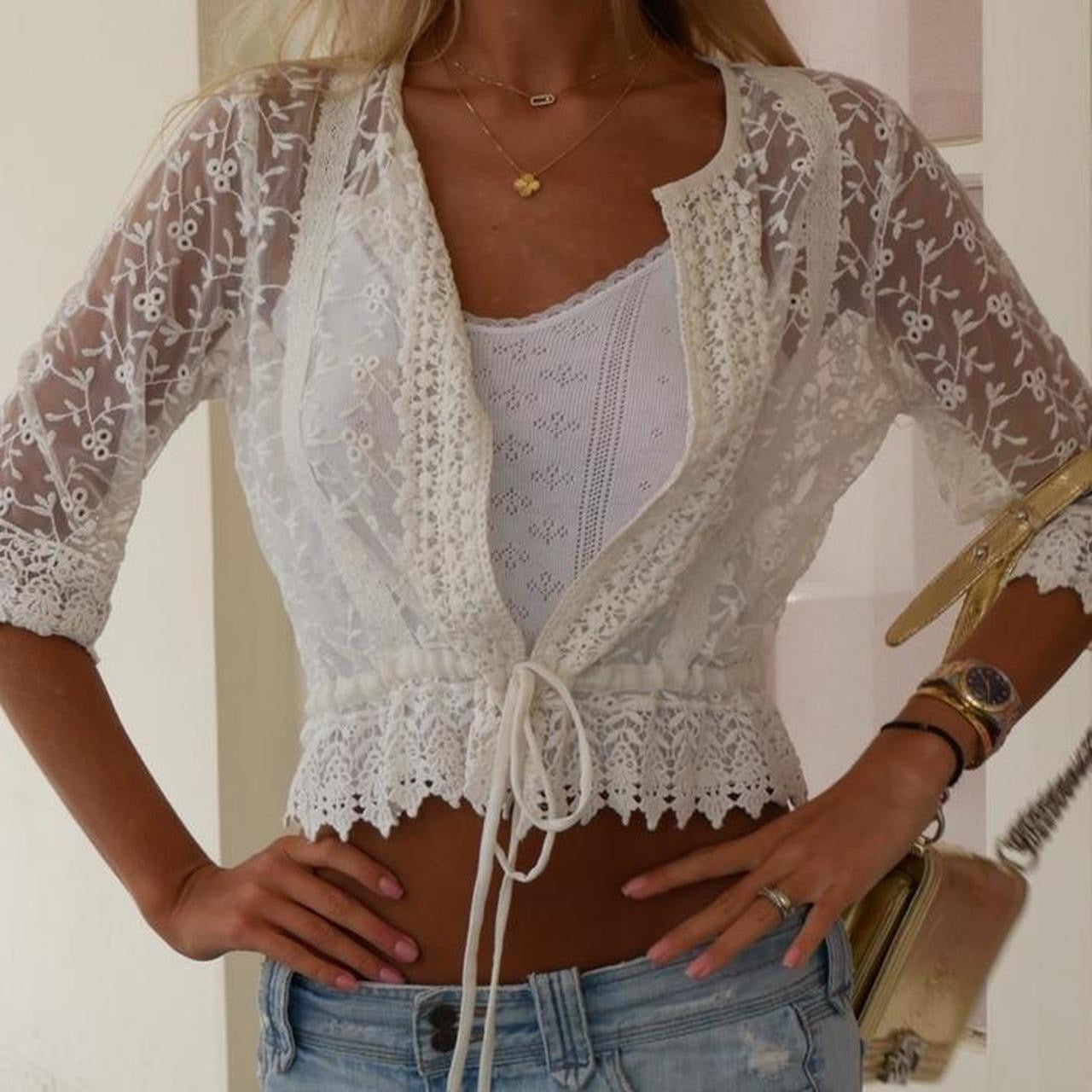 Vintage white lace embroidery cardigan top