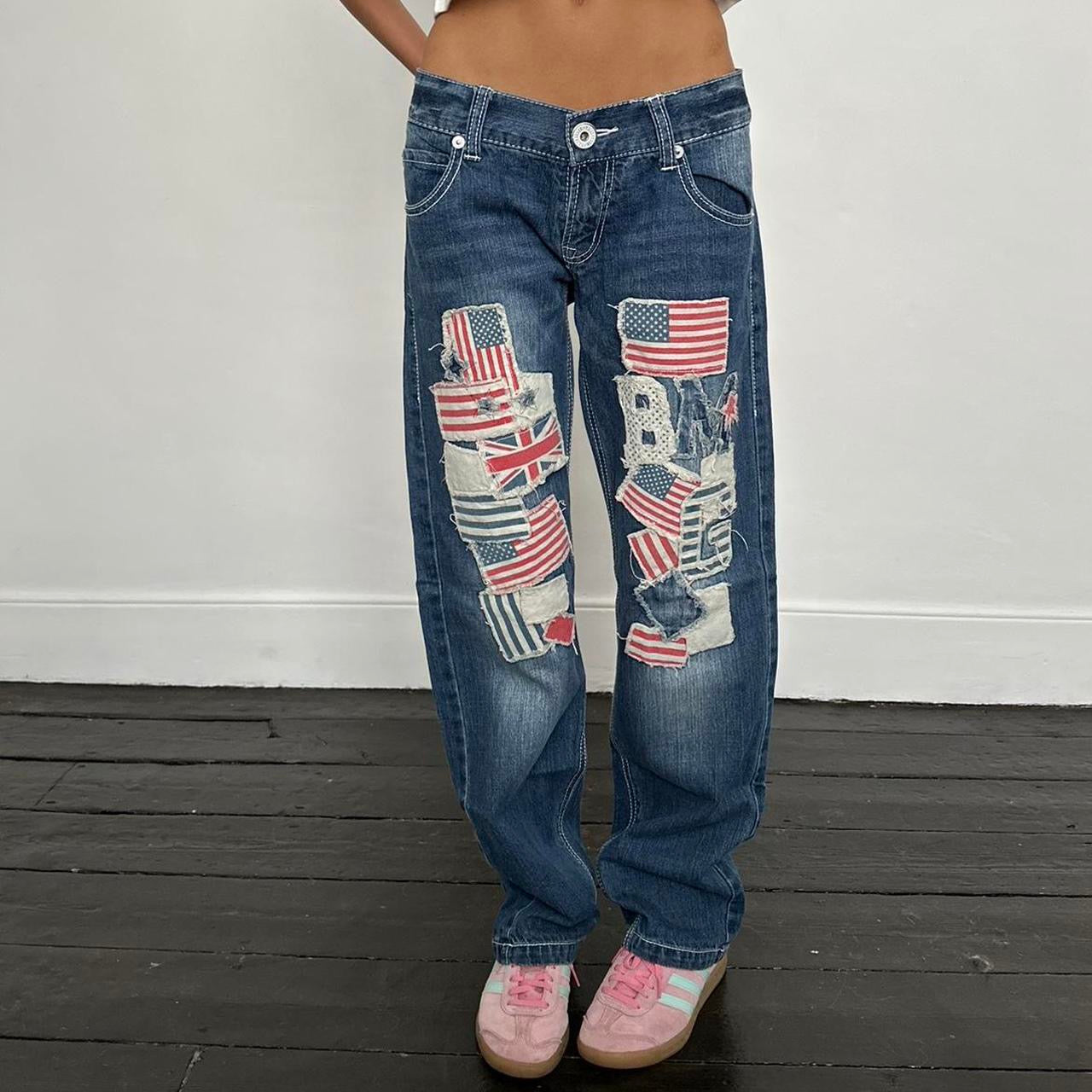 Vintage 2000’s flag blue distressed jeans USA 🇺🇸🇬🇧🩵