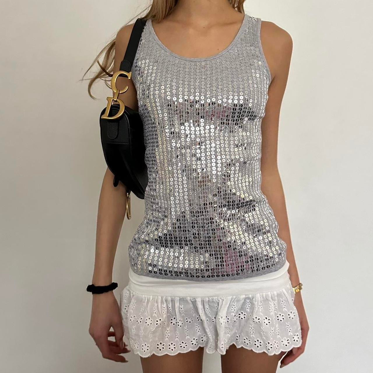 Vintage silver sequin tank top