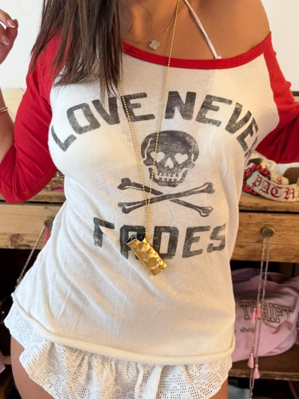 Vintage 90’s red Ralph Lauren ‘Love never fades’ skull long sleeve top