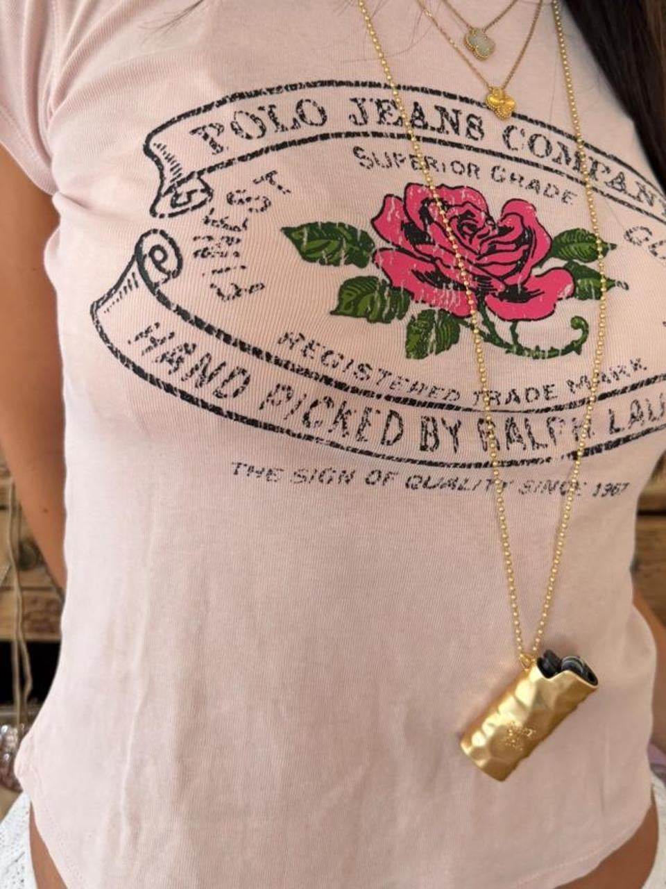 Vintage 00s Polo Ralph Lauren rose baby tee