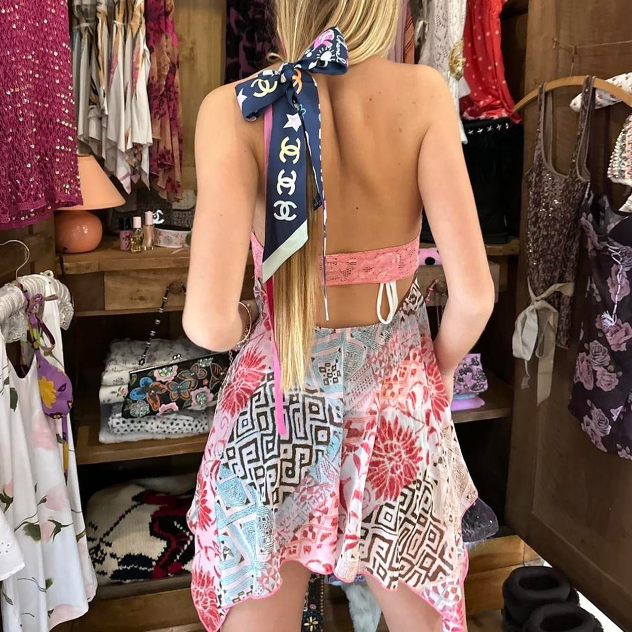 Vintage 90’s Italian pink mesh and lace pixie dress