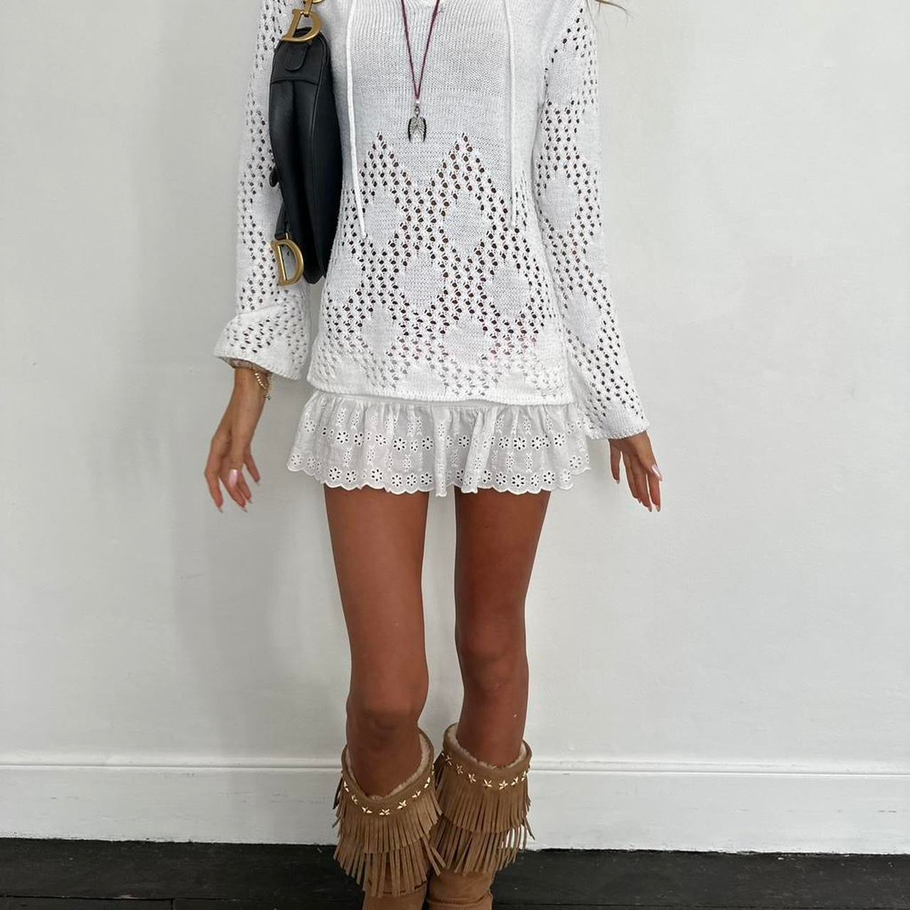 Vintage 2000’s white crochet layering knit top