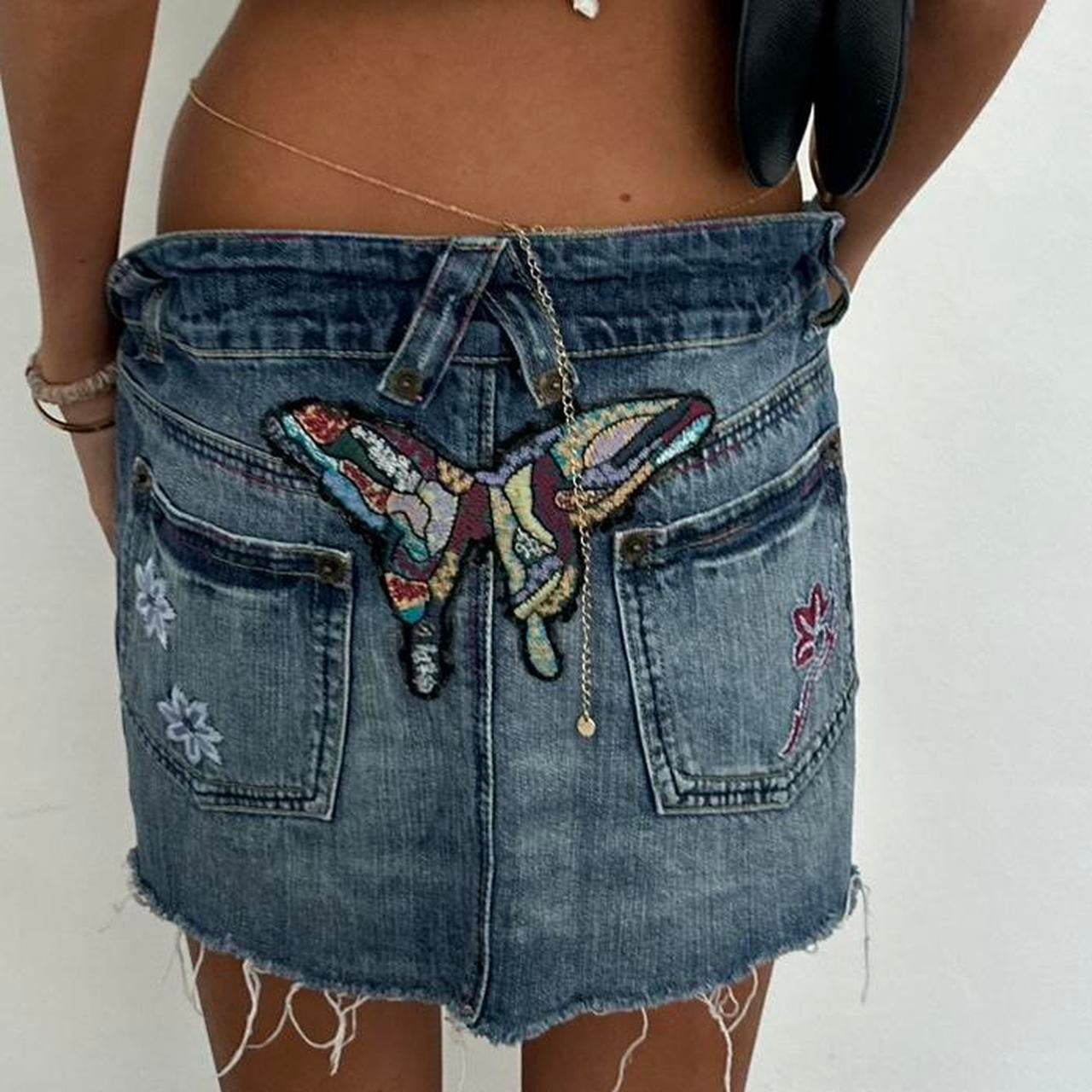Vintage 00’s butterfly embroidered denim mini skirt