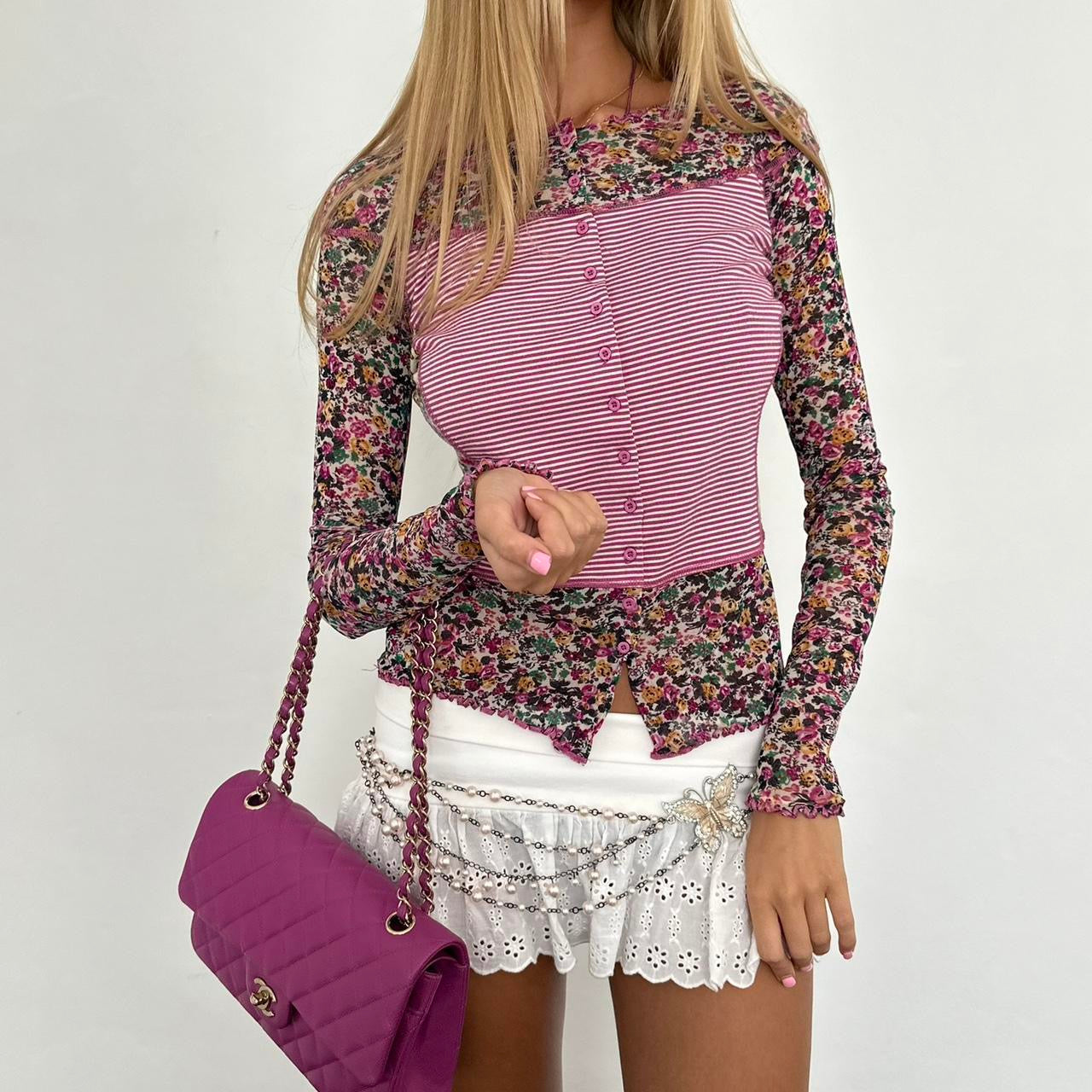 Vintage 2000’s floral & striped cardigan top