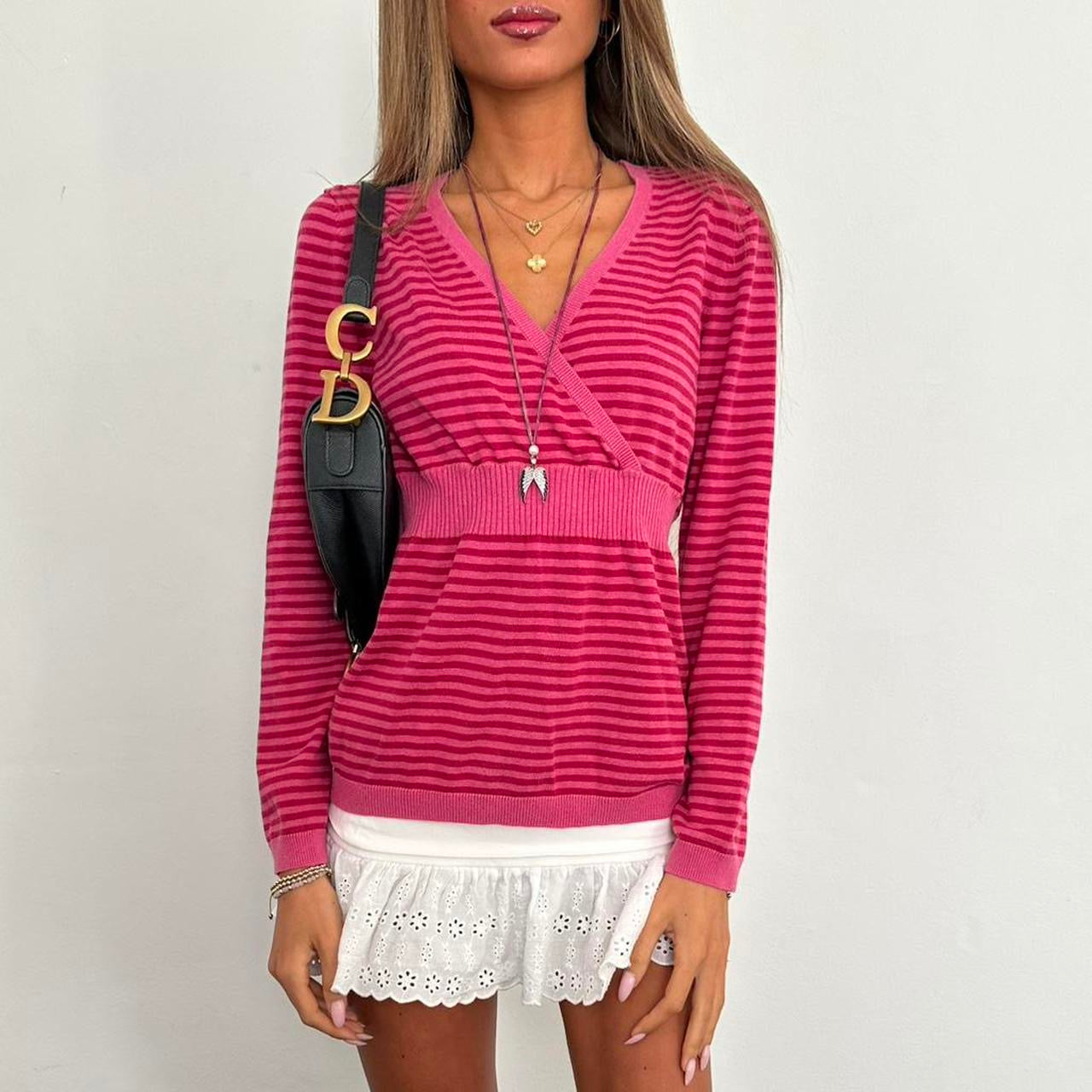 Vintage 2000s pink striped babydoll sweater top