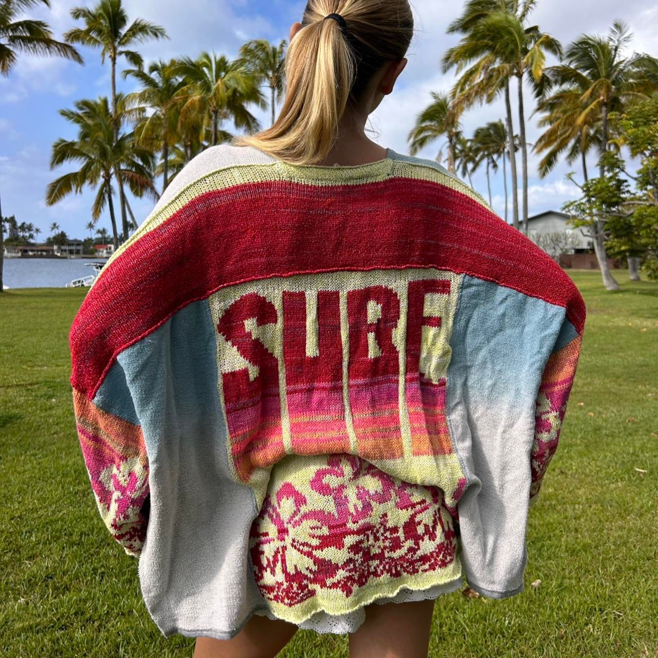 Vintage surf tropical knit cardigan sweater