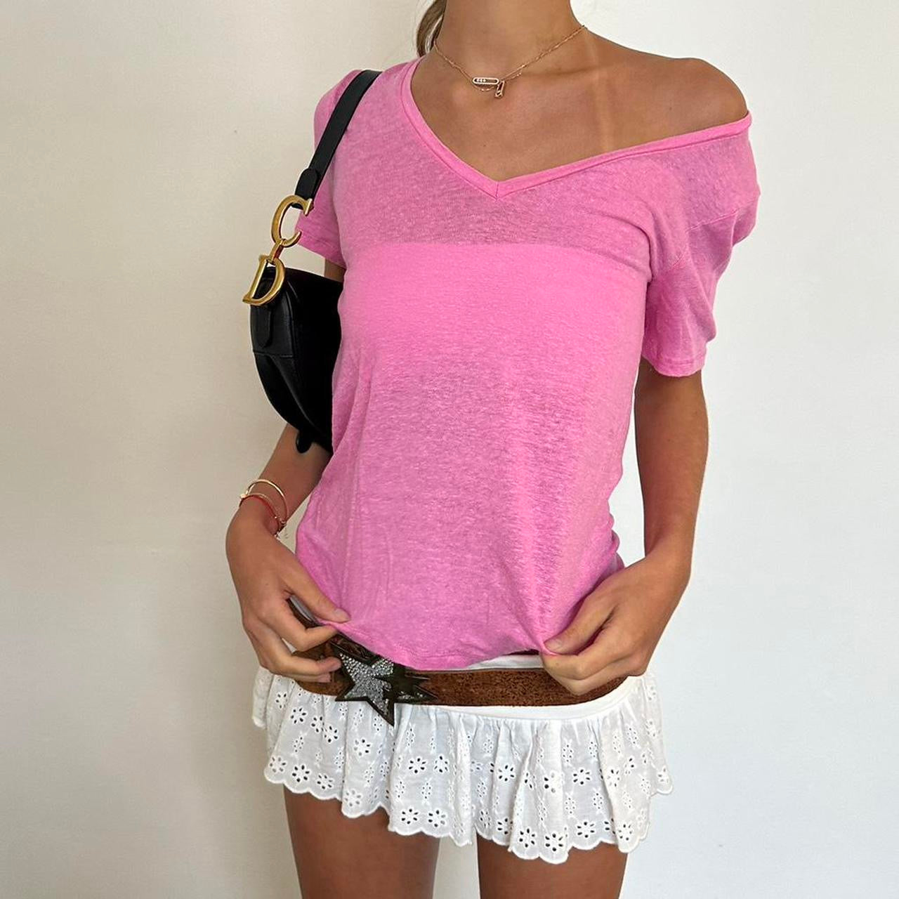 Vintage pink v neck 2000s top