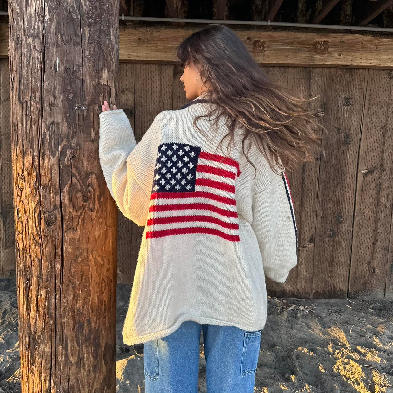 Vintage 90s American Flag dreamy knitted jacket 🤍