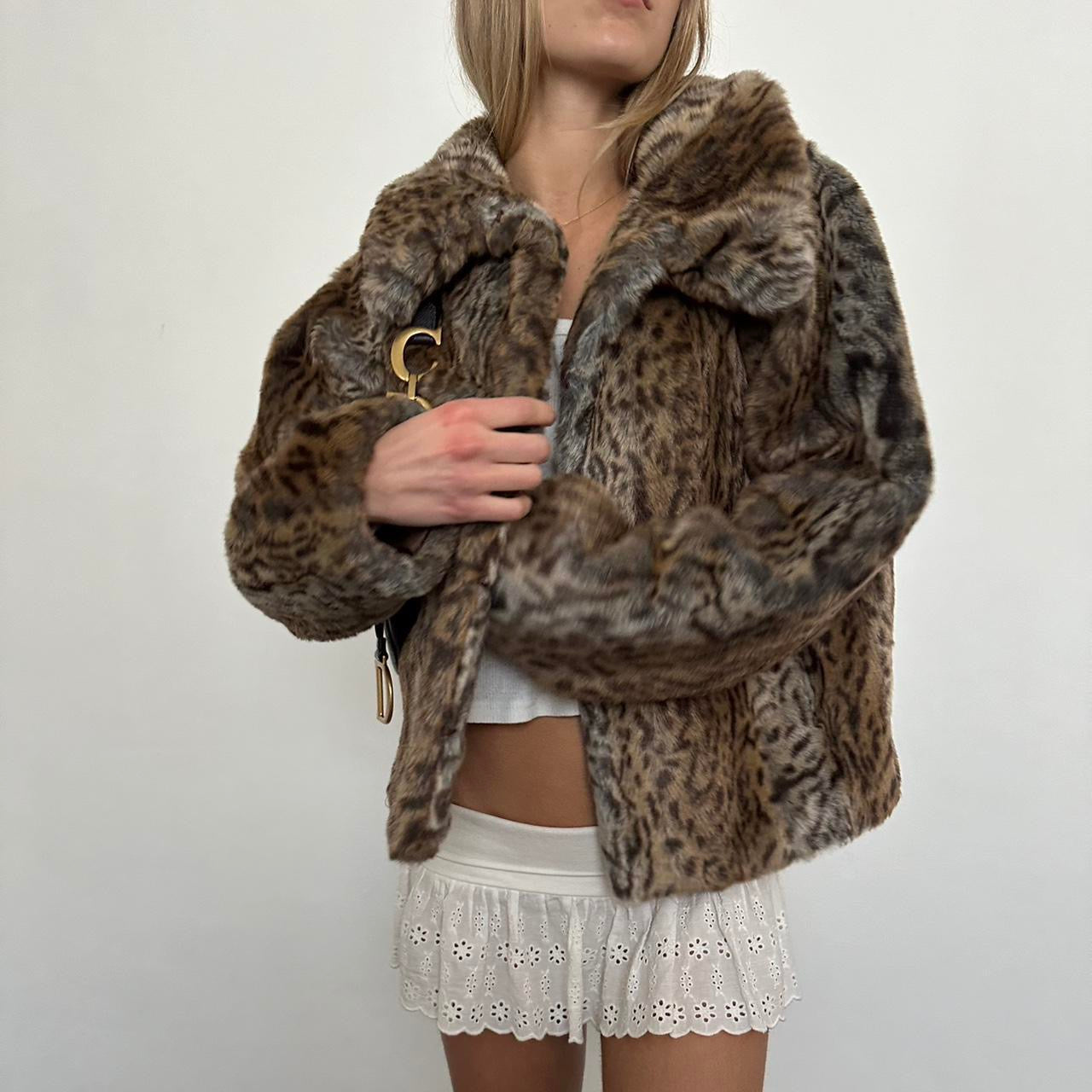 Vintage 2000’s animal print faux fur jacket