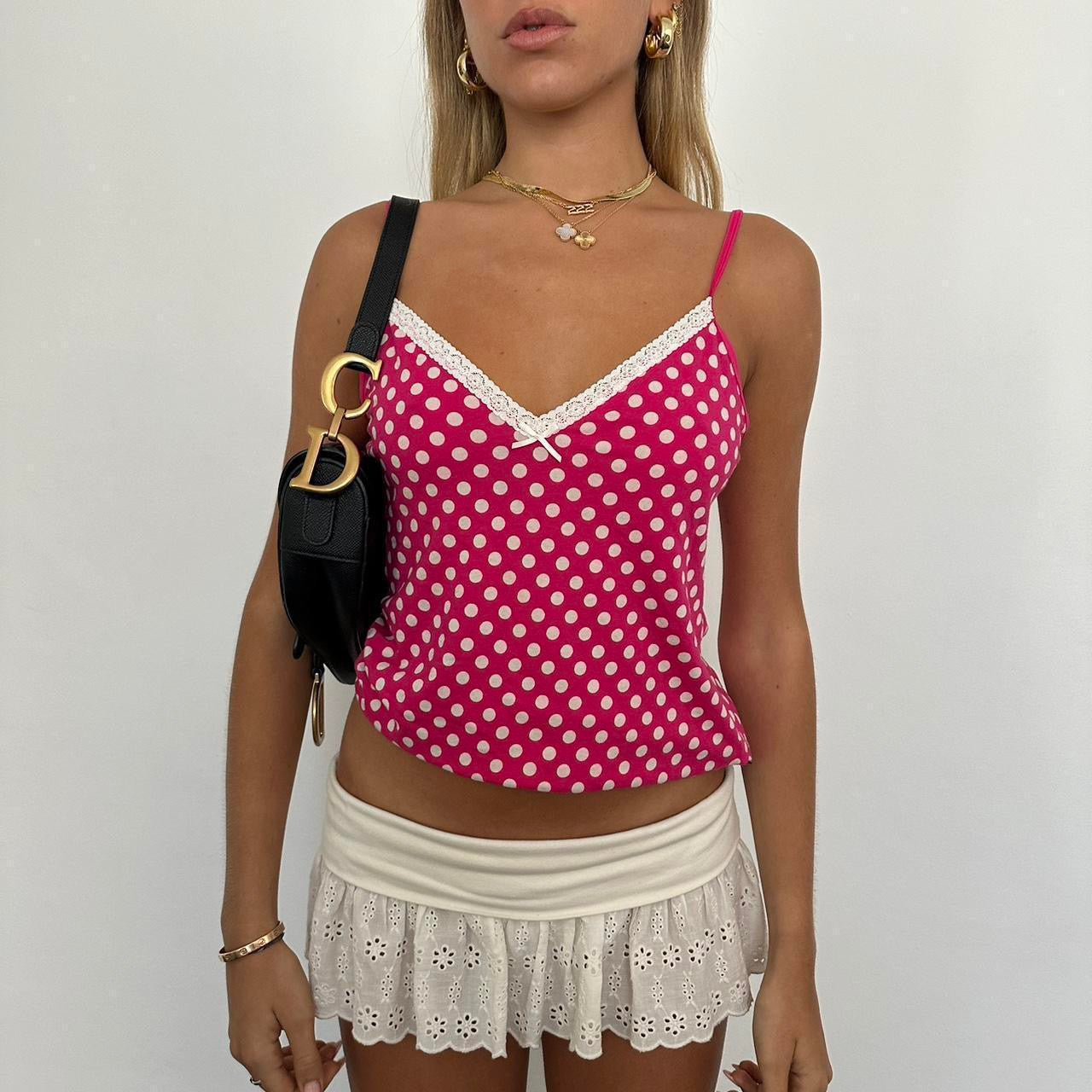 Vintage pink polka dot cami top