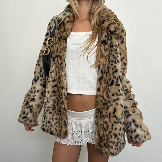 Vintage 2000’s leopard print faux fur jacket