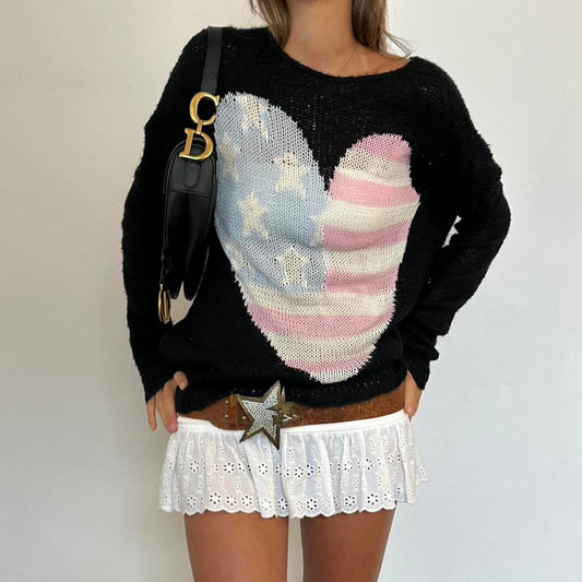 Vintage early 2000s American flag heart sweater
