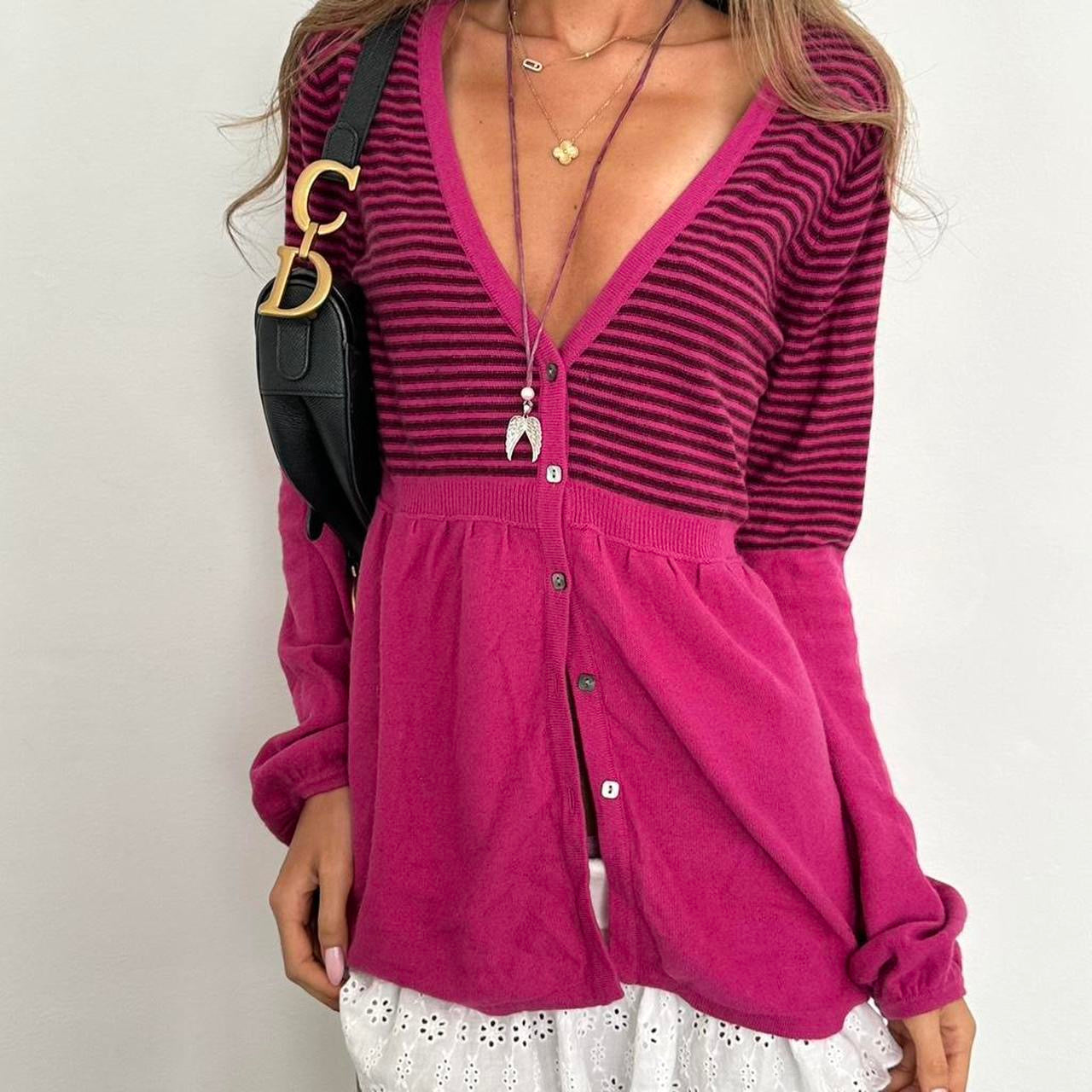 Vintage 2000s pink striped button down cardigan top
